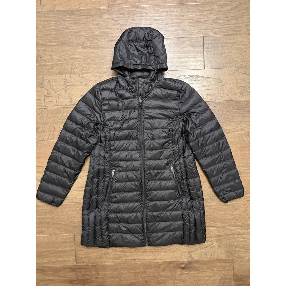 Aventure Puffer Jacket Womens XL Black Nylon Down Quilted Hooded Warm Parka Coat